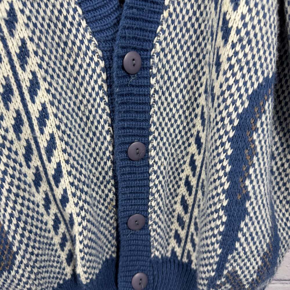 Vintage Button Up Grandpa Sweater Country Matters Cardigan Geometric Blue XL - Picture 2 of 6